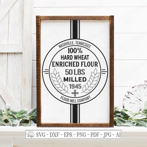 SVG | sac à grains vintage | Fichier de découpe | Farine Mill Company Blé | Pochoir en vinyle HTV | Coutil à rayures | Enseigne de cuisine de ferme | EPS dxf