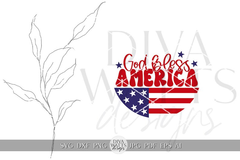 May include: A red, white, and blue American flag with the text "God Bless America" in a red, white, and blue color scheme. The flag is in a circle shape.