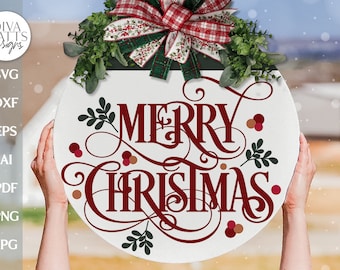 Merry Christmas SVG Christmas Door Hanger svg Merry Christmas Sign SVG Round Christmas SVG Christmas Welcome svg Christmas svg Winter svg