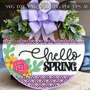 Floral Hello Door Hanger SVG Laser Cut File, Round Welcome Sign, Spring Floral Design, Glowforge and Xtool Compatible, DIY Laser File