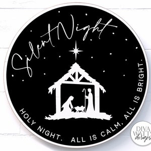 Silent Night Holy Night SVG Christmas Nativity Scene Round Sign Design ...