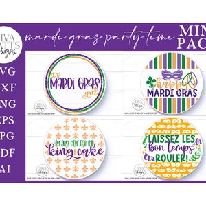 Mardi Gras Party Time Mini Pack - 4 Round SVG & More Designs