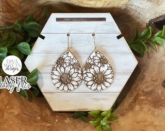 Sunflower Drop Earrings Glowforge SVG | Floral Laser File