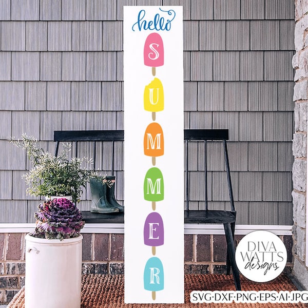 Hello Summer SVG | Vertical Porch Ice Cream Pop Design