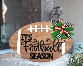 Football Season Door Hanger SVG | Laser Cut File | DIY Layered Wood Sign for Glowforge, xTool, OMTech | Porch Entryway Sports Décor