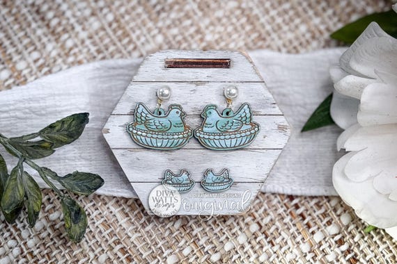 Laser Cut Earring SVG Vintage Hen Dangle Earrings Cottagecore Grandma Core Farmhouse Chicken Thrifted Style Statement Jewelry