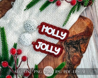Holly Jolly geschichtete Ohrringe SVG - Weihnachten Glowforge SVG, Xtool SVG, Ohrring svg Design zum Basteln!