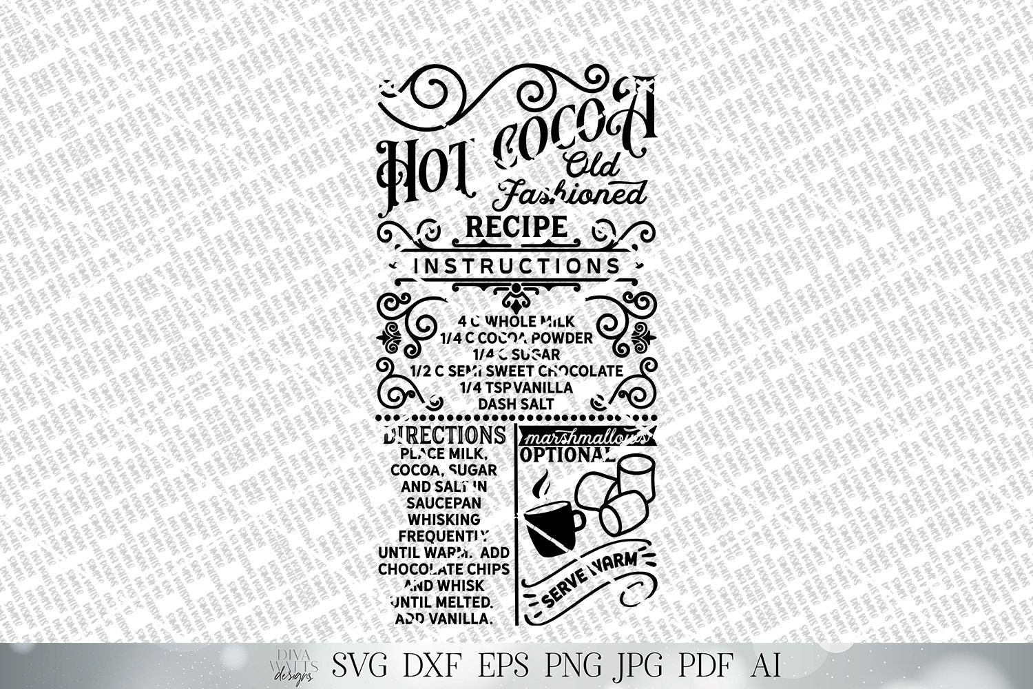 Hot Cocoa Recipe SVG Christmas SVG Recipe SVG Farmhouse - Etsy
