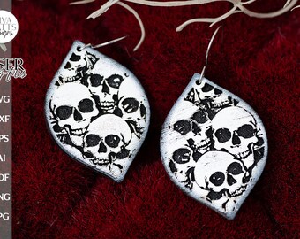 Skulls Earrings SVG For Laser Earrings With Skull for Halloween Earrings For Glowforge Skull Earrings SVG Halloween Skeleton svg Earrings