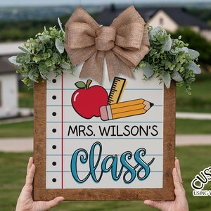 Teacher Class SVG Classroom Notebook Paper Door Hanger Personalize Teacher Door Hanger svg Square Teacher Sign svg Teacher Gift SVG