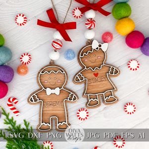 Lebkuchen Mann & Frau Laser Cut SVG Ornament Set - Personalisierte Weihnachtsdekoration für Lasergravur, Lebkuchenfamilie Ornamente