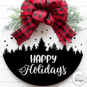 Buone feste SVG / Albero e neve Scena invernale Design per cartelli rotondi