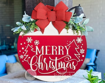Frohe Weihnachten runder Türschild SVG | Baum & Schneeflocke Laser Cut Datei für Glowforge, xTooll und OMTech