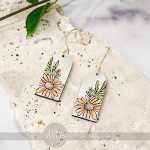 Daisy-oorbel-svg | Gegraveerde bloemenboogoorbellen gesneden bestand | Laserklare sieraden-SVG voor Glowforge xTool | DIY lentesieraden