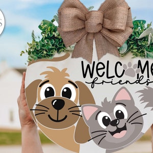 Welcome Friends SVG | Cat and Dog Door Hanger Design