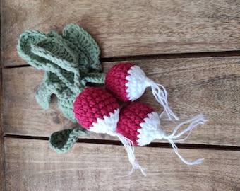 Radis, légumes au crochet amigurumi, faire semblant de jouer à la cuisine des jouets pour enfants, jouets montessori, légumes miniatures