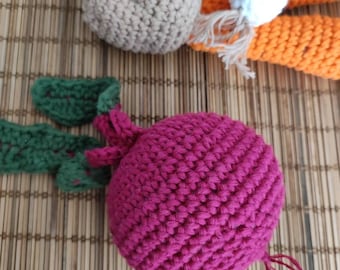 Rote Beete häkeln, Küchenzubehör für Kinder spielen, Essen als Spiel spielen, Amigurumi-Gemüse