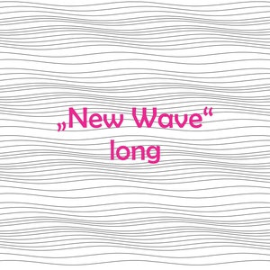 Pode incluir: Um fundo branco com linhas onduladas pretas. O texto "New Wave" em rosa está centralizado na imagem com a palavra "long" abaixo.