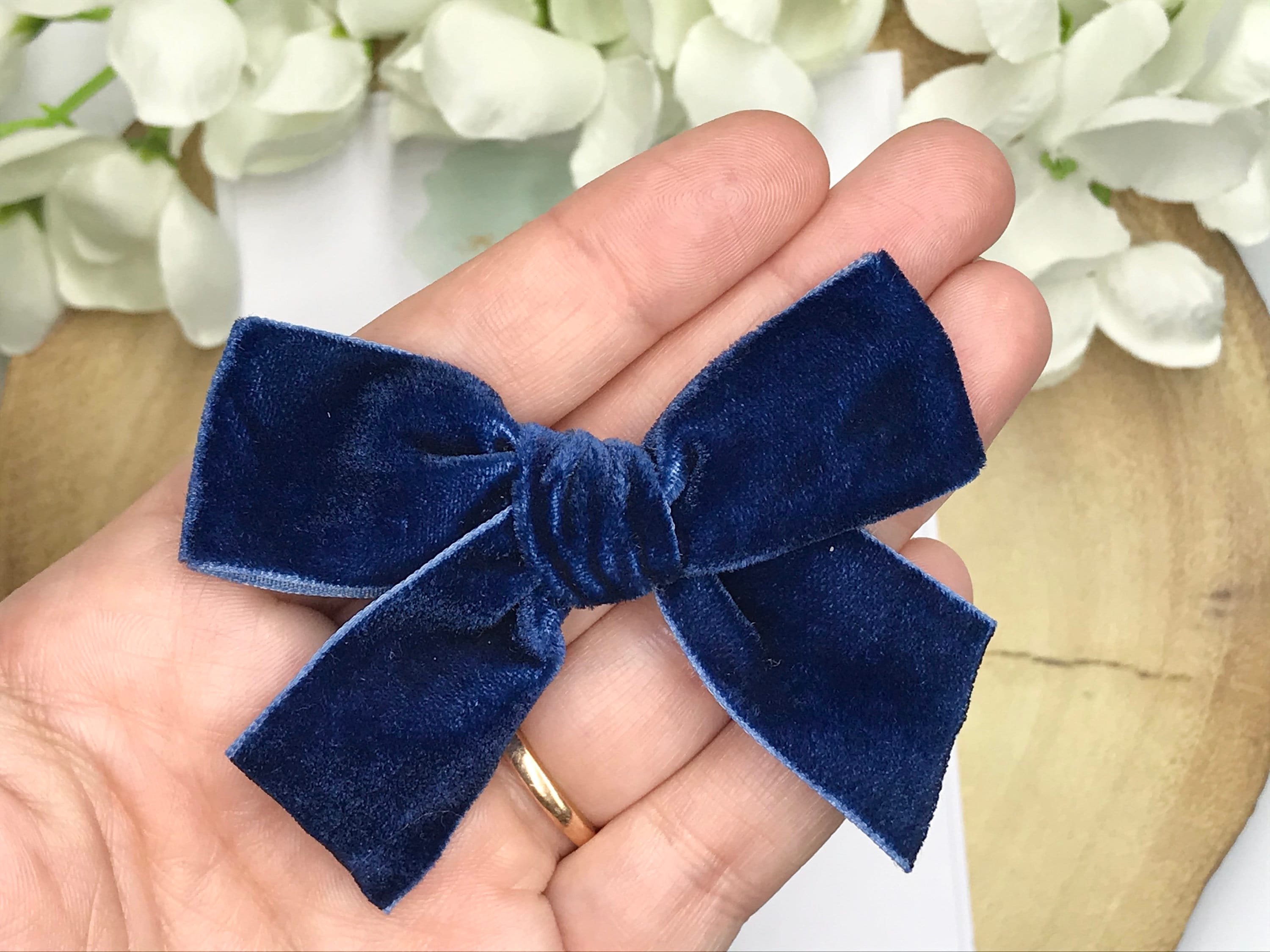 Blue Velvet Bow Hair Clip - wide 3