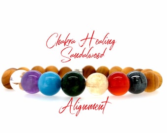 Chakra Bracelet - Healing Bracelet - Balance Bracelet-Grounding Bracelet-Sandalwood Bracelet - Chakra Jewelry - Stretch Bracelet - Alignment