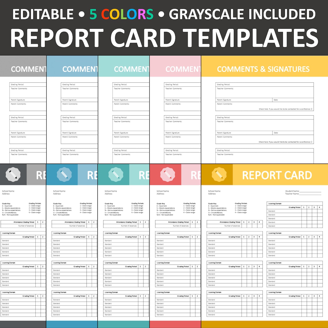 Report Card Templates Editable (A) - Etsy