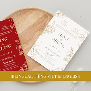 Vietnamesische Hochzeitseinladungsvorlage DIY zweisprachig Englisch Digital Bearbeitbar Antwortkarte 01 - Klassisch Asiatisch