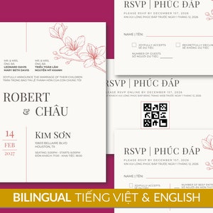 Vietnamese Wedding Invitation Template DIY Bilingual English Digital Editable RSVP 10 - Asian Cherry Blossoms