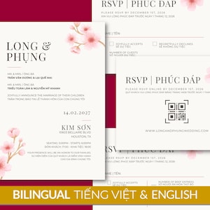 Vietnamese Wedding Invitation Template DIY Bilingual English Digital Editable RSVP 04 - Asian Cherry Blossoms