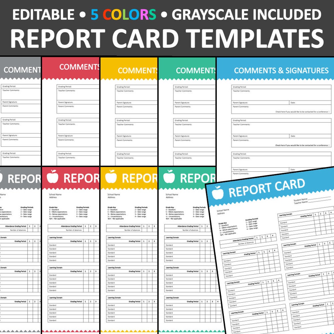 Report Card Templates Editable (B) - Etsy