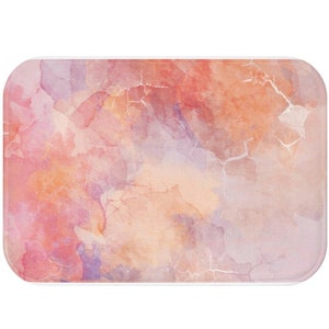 Pink Watercolor Bath Mat - Red And Purple Bathroom Rug - Minimal Memory Foam Shower Carpet Decor