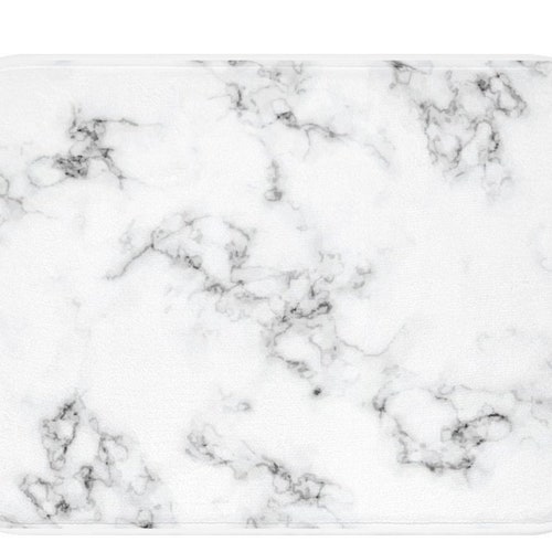 White Black Marble Bath Mat Light Stone Bathroom Rug Etsy