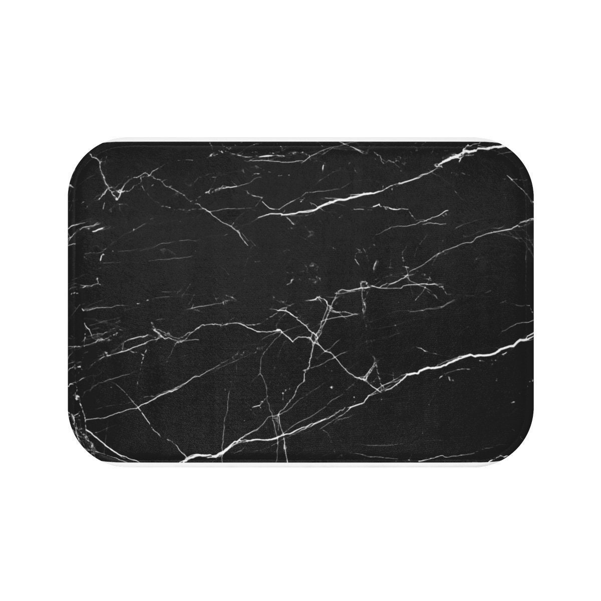 Black Marble Bath Mat Dark Stone Bathroom Rug Minimal Etsy