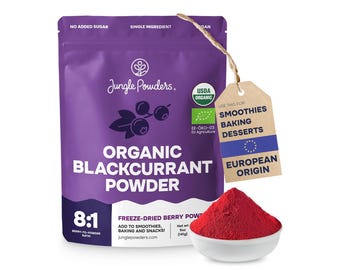 Jungle Powders Organic Black Currant Powder 5oz / 141g, 100% Natural Freeze Dried Blackcurrants Non-GMO, Ribes nigrum Fruit Anthocyanins