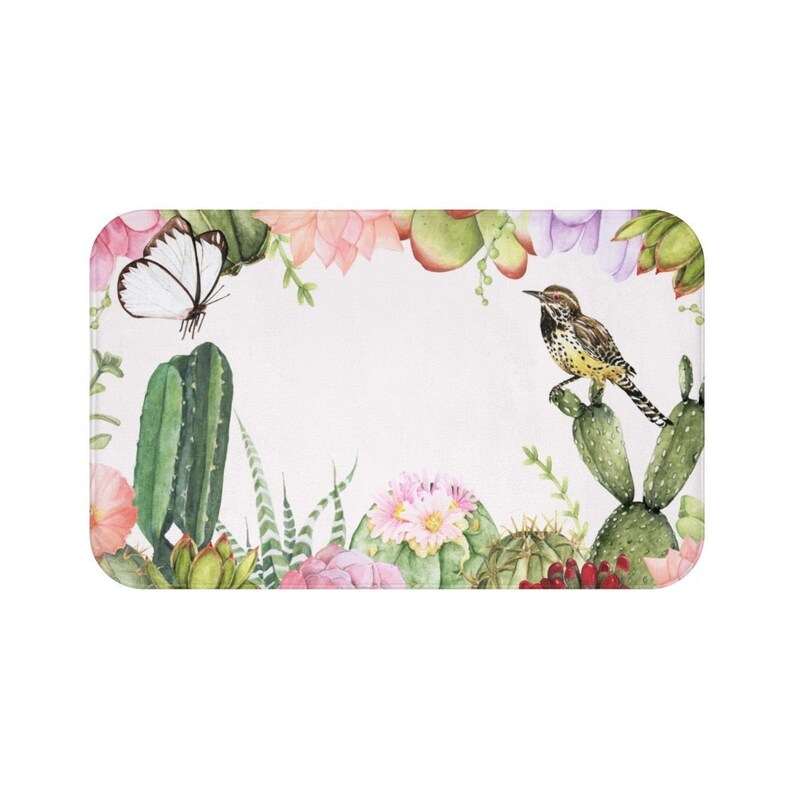 Desert Cactus Bath Mat Succulent Pattern Bathroom Rug Image 0