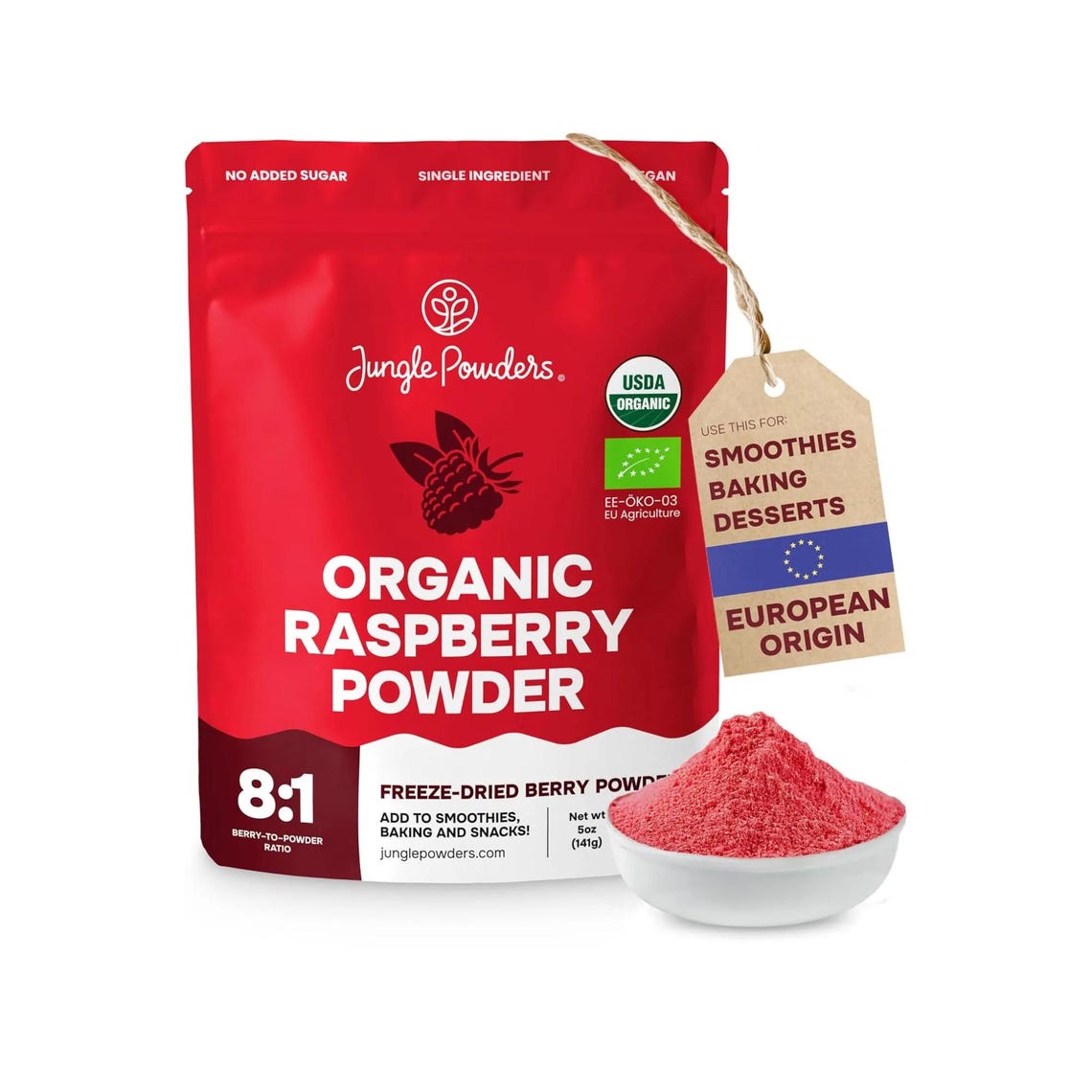 Red Raspberry Root Powder Jungle Powders Organic Raspberry Powder 5 Ounces USDA Organic Freeze ...