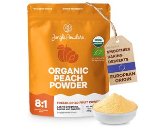Jungle Powders Organic Peach Powder 5oz Bag/141g, Freeze-Dried Peaches, No Sugar Added, GMO, Additive & Filler Free Peach Extract for Baking