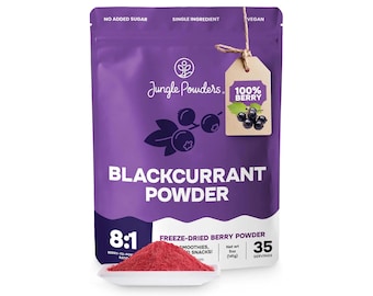 Jungle Powders Freeze Dried Blackcurrant Powder 5oz / 141g, 100% Natural Non GMO Vegan Friendly Ribes nigrum Anthocyanins Super Food