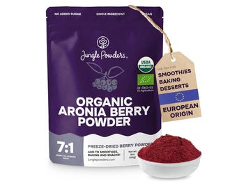 Jungle Powders Organic Aronia Berry Powder 5oz Bag, Freeze-Dried Chokeberry Extract from Whole Aronia Berries, Superfood, Gluten-Free