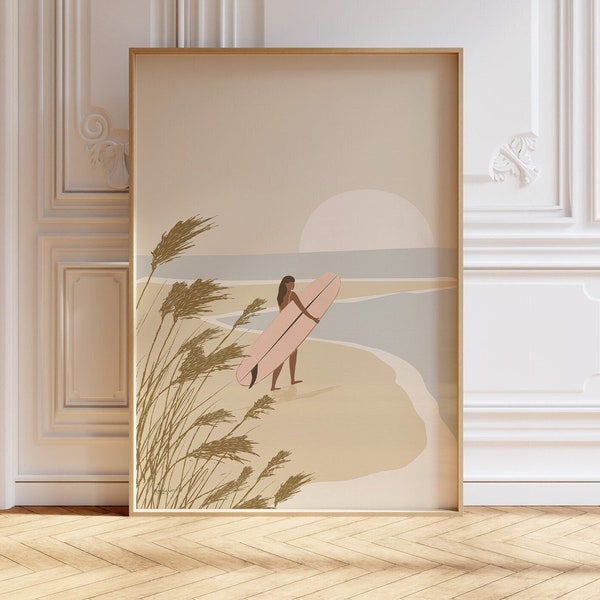 Surf Girl Inspired Artwork Minimalist Wall Art Gift For Surfer Girl Poster Beach Decor Abstract Wall Art for Bedroom and Living Room