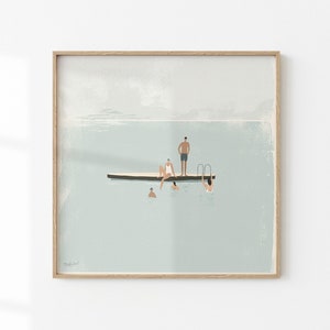 Swimmers Minimalist Artwork Swimming Pool Art Blue Aesthetic Poster Summer Art Print Deco Style Bathroom Decor Square Wall Art