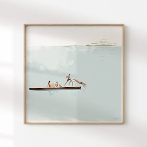 Nuotatori Minimalisti Arte Piscina Poster Estetico Blu Stampa Artistica Estiva Stile Deco Decorazione Bagno Arte Murale Quadrata