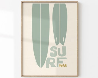 Surf Fever Poster Minimalist Retro Surf Printable Inspired Gift for Surfer Beach House Decor Digital Surf Wall Art