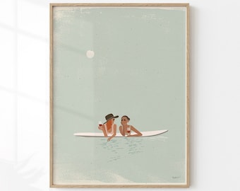 uvre d'art inspirée des surfeurs de l'âme, art mural minimaliste, cadeau pour une affiche d'été, décoration de plage, art mural abstrait pour chambre à coucher et salon