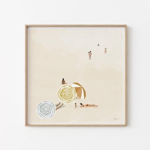 Vintage strandkunstdruk, minimalistische prints, zomerkunstprint, zwemmerskunst, groot schilderij, 20