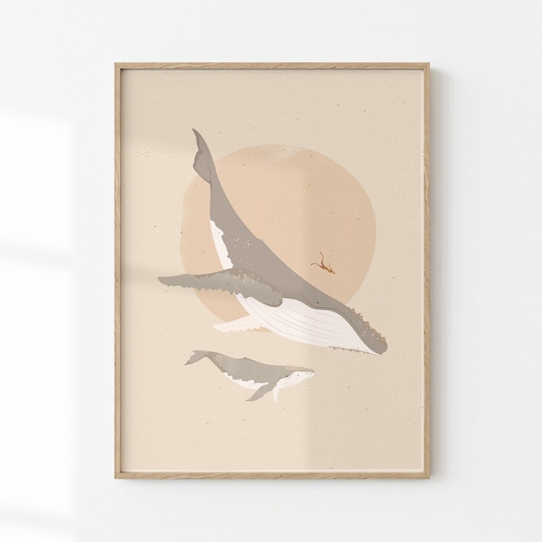Swim With A Whale Poster Minimalist Prints Swimmers Gifts Bathroom Art Humpback Whale Diver Whale Wall Art Swimmers Art Print