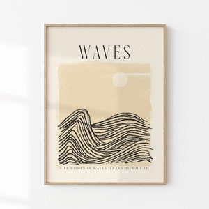 Minimalistischer Wellen-Druck Big Wave Surf-Dekor Abstrakte Wandkunst Einfacher Badezimmer-Druck Kontinuierliche Linie Kunst Organic Beige Art Neutral Tone Poster