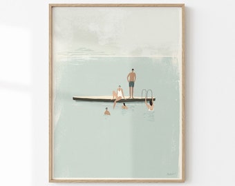 Summer Fun Pool Poster Sommerferien Großes Gemälde Schwimmer Minimalistisches Kunstwerk Badezimmer Wanddekoration