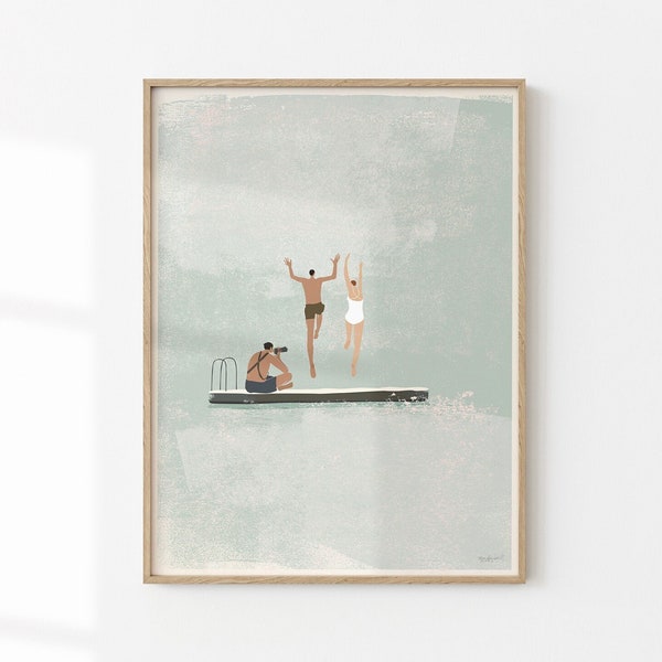 Swimmers Minimalist Art Print Summer Printable Download Minimalist Prints Swimming Large Poster Painting Aesthetic Wall Art