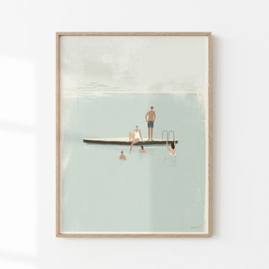 Summer Fun Pool Poster Summer Holiday Large Painting Swimmers Minimalist Artwork Bathroom Wall Decor