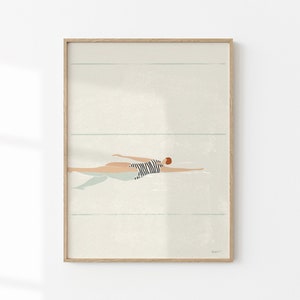 Morning Swim Minimalist Artwork Swimming Pool Art Blue Aesthetic Poster Summer Art Print Deco Style Bathroom Decor Swimming Poster
